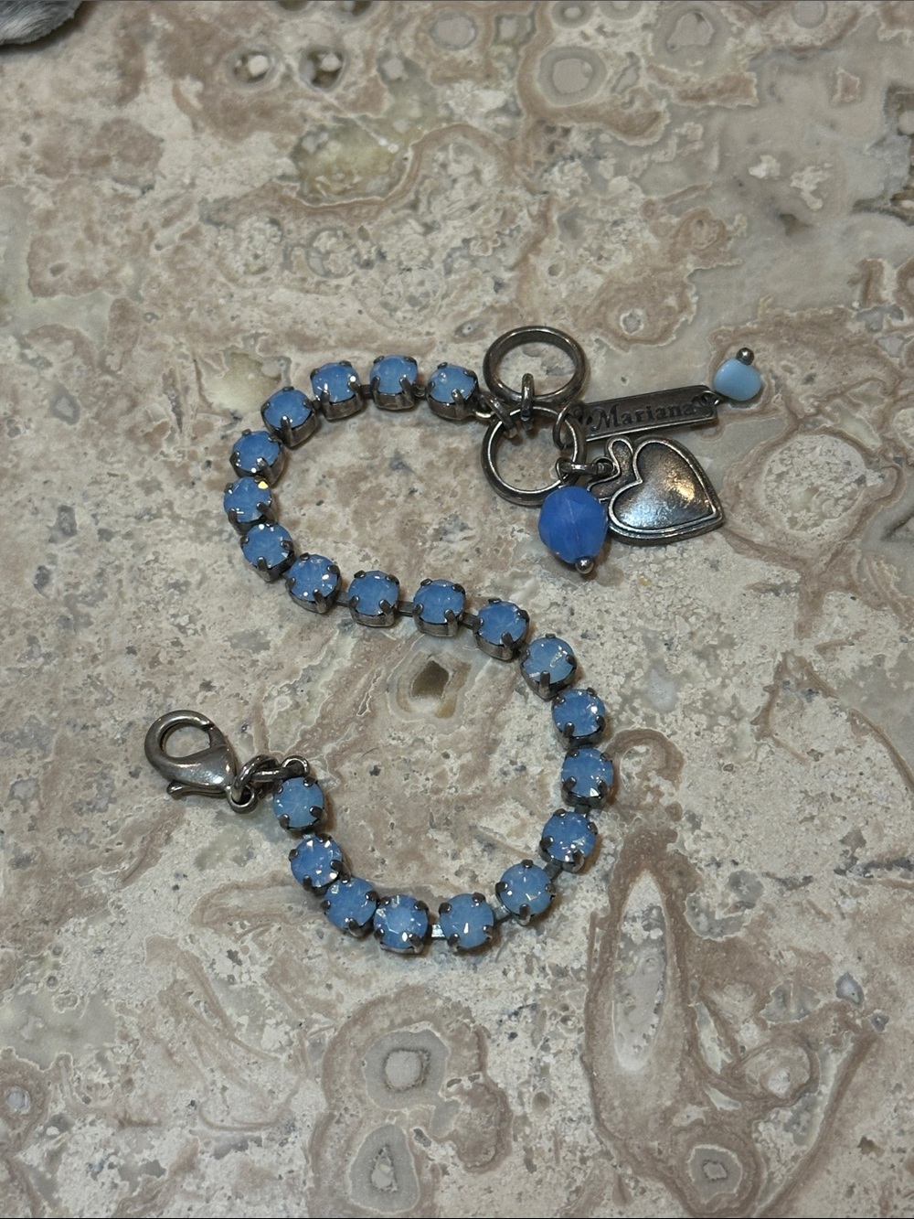 Mariana Periwinkle Blue Crystal Heart Charm Bracelet